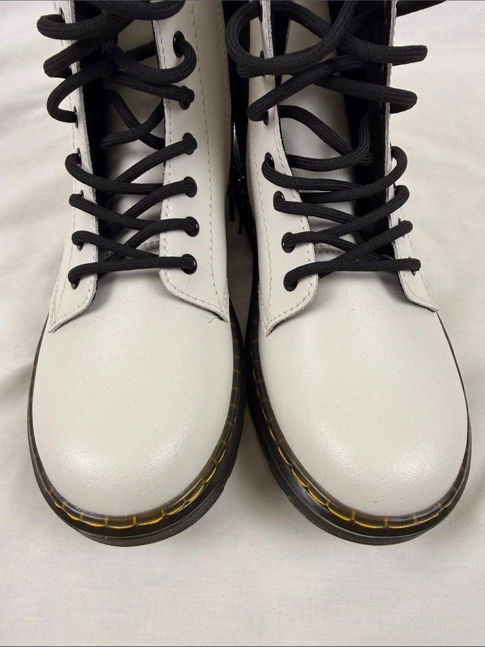 Dr. Martens White Kids Lace-Up Combat Boots with Black Trim New with out box